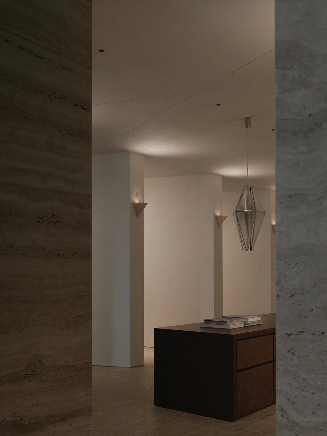 Showroom lighting and warm surfaces at Wazzor
