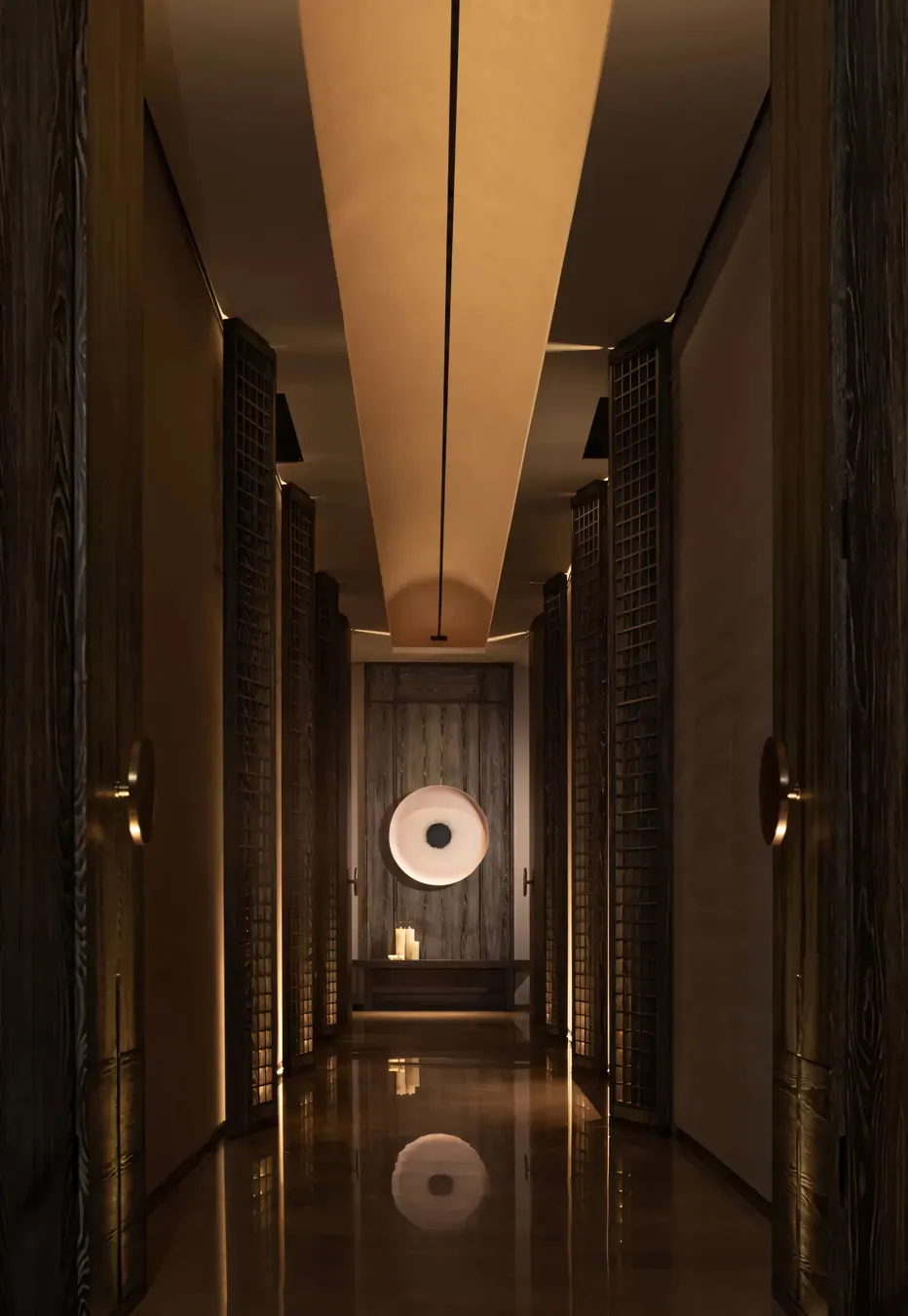Glass reflection and interior detail in Liuli Huanggong